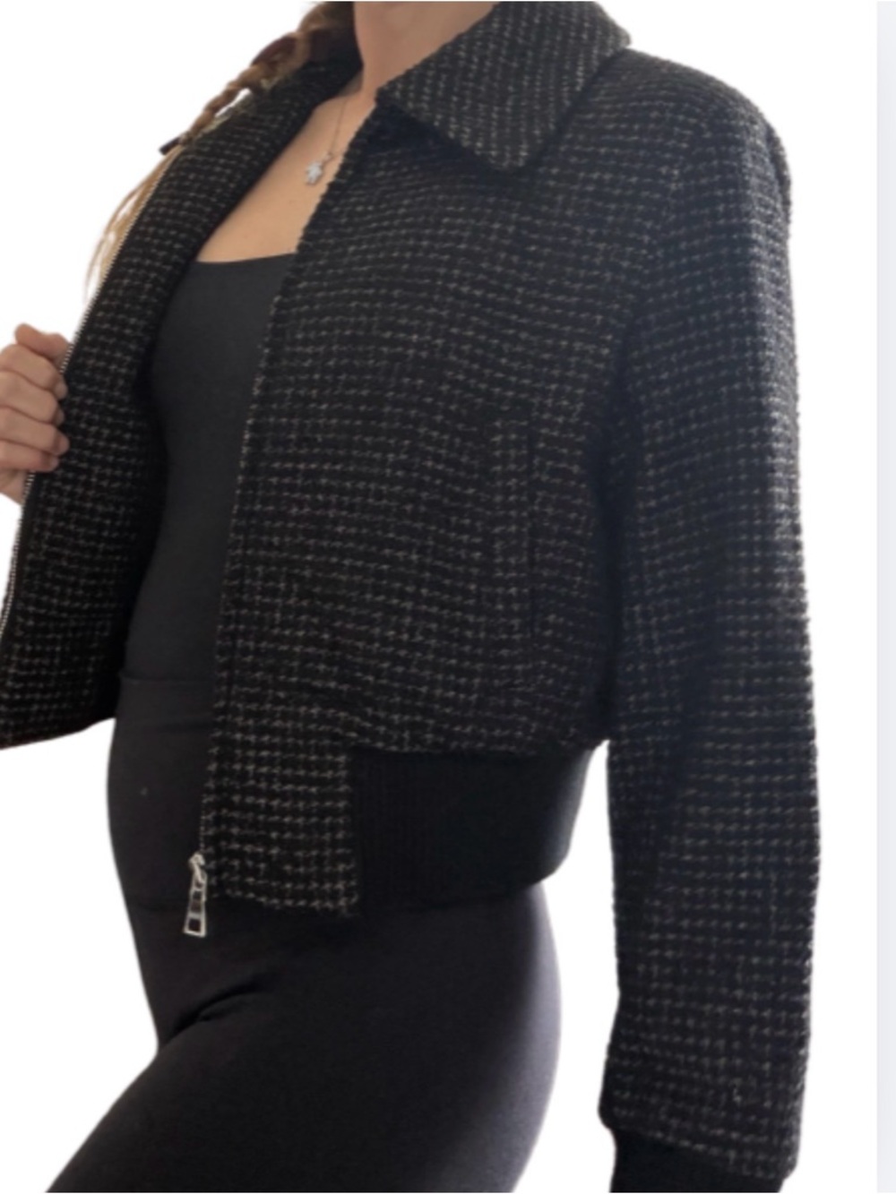 Club Monaco Cropped Textured Bomber Jacket | Wool Blend | Size M